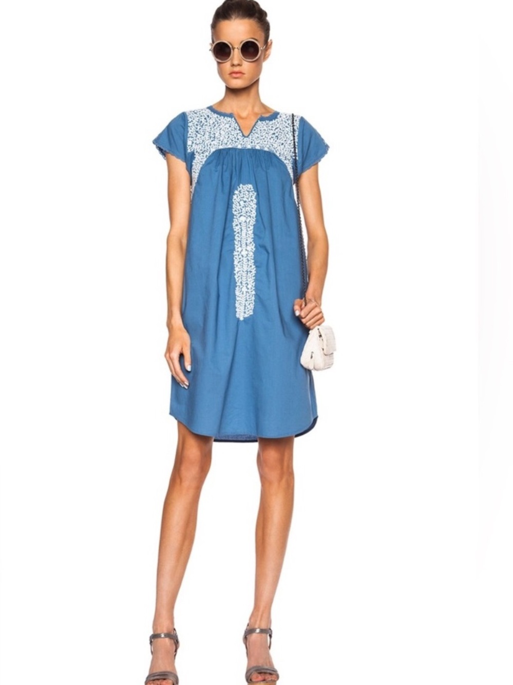 Ulla Johnson Embroidered Dress Women’s Size 0 Dahlia Blue White Boho B17